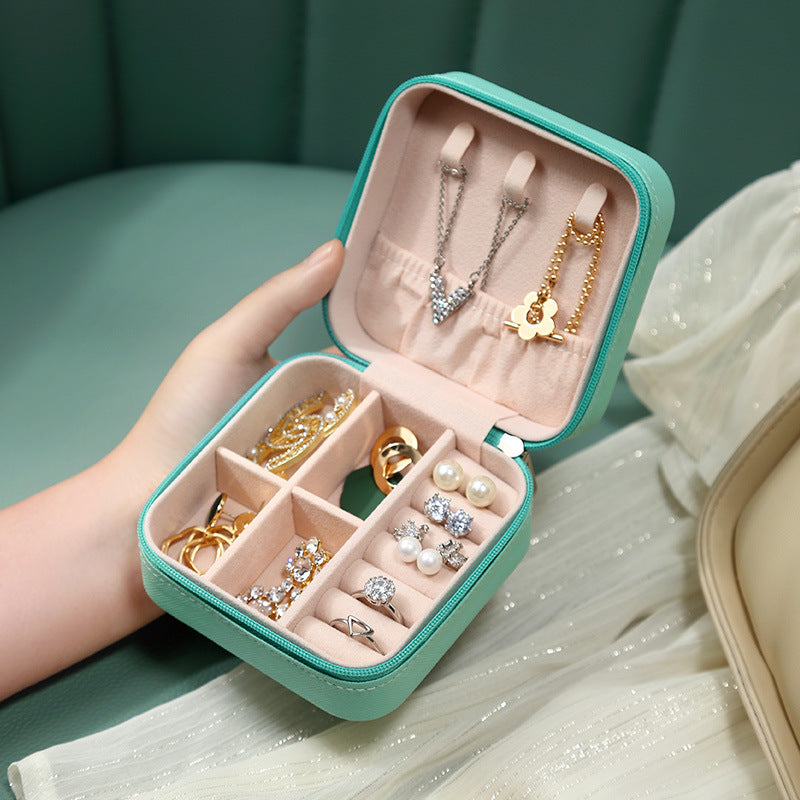 Portable Mini Jewelry Storage Box Travel Organizer Jewelry Case Leather Storage